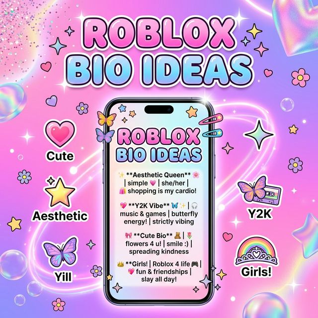 Roblox bio ideas copy and paste for 2026 with Y2K, aesthetic, and girls categories